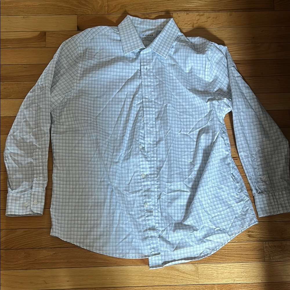 Haggar Light Blue Checkered Dress Shirt